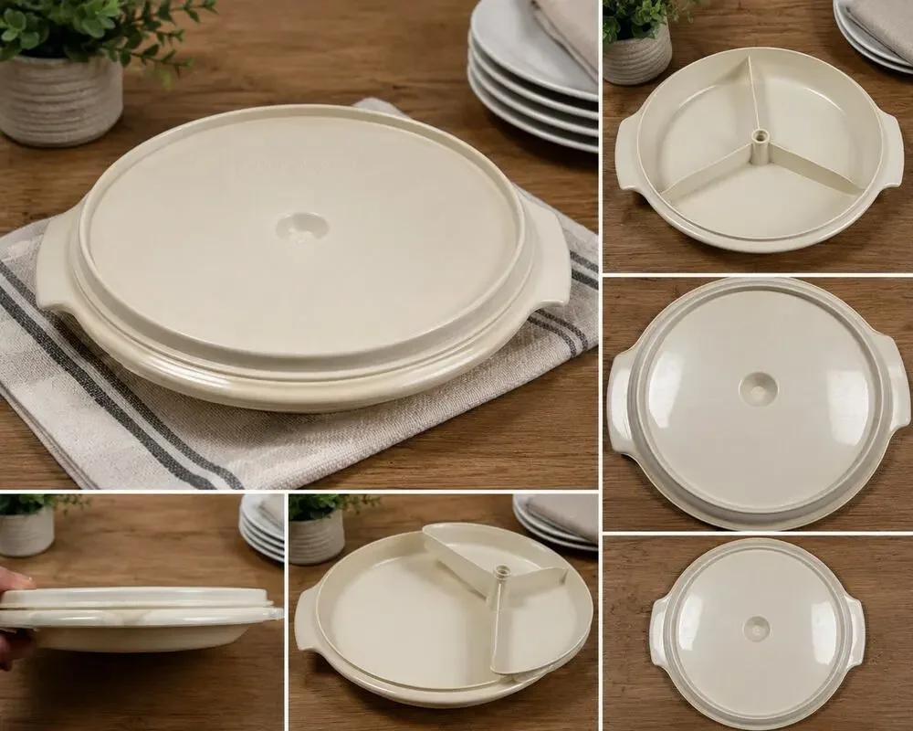 Vintage Tupperware Round Divided Serving Tray Relish Snack Platter w Lid